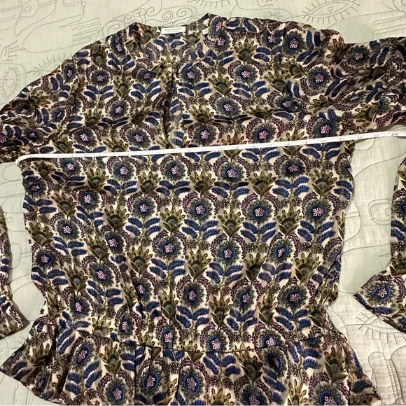 SCOTCH & SODA Ruffle Top Beautiful Floral Blue Pink Black Gold Size Large - Picture 14 of 15